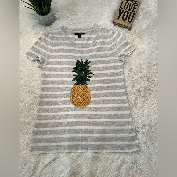 🎉HP🎉 Banana Republic Striped Sequined Pineapple Graphic Tee - Picture 5 of 8